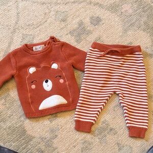 Adorable Bear Sweater and Striped Pants Set